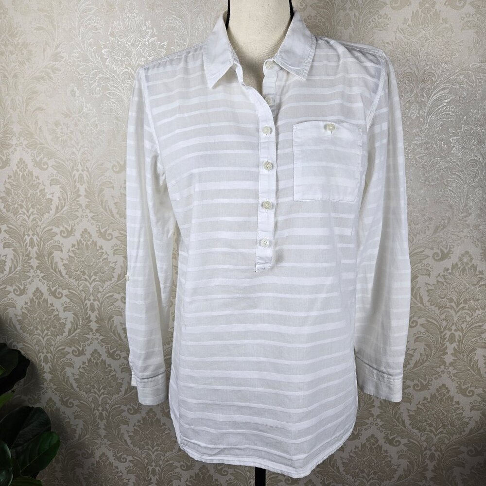Tommy Hilfiger Size Med White Boyfriend Fit Striped Button Down Shirt Long Slve